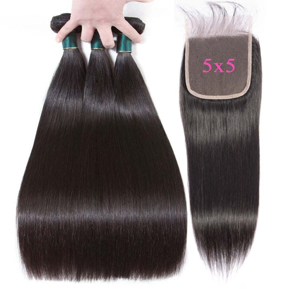 Brazilian Straight Hair Weave Bundles With Closure