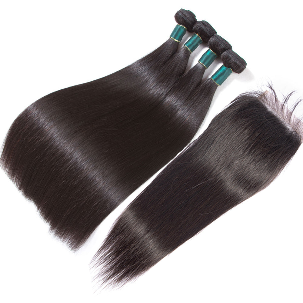 Brazilian Straight Hair Weave Bundles With Closure