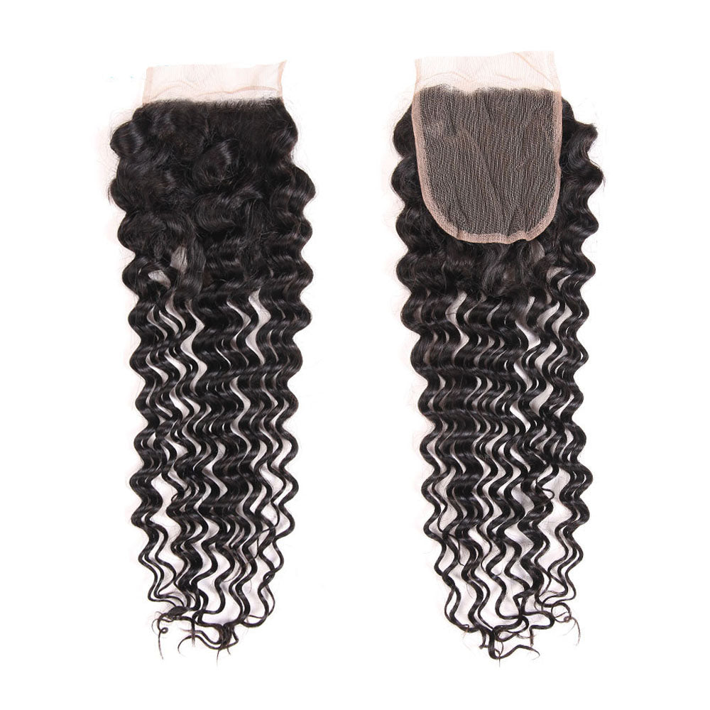 Deep Wave Human Hair 3 Bundles With Lace Closure