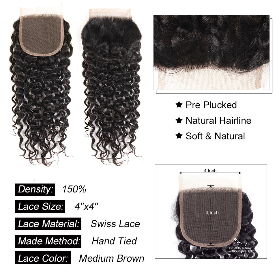 Brazilian Water Wave Wet And Wavy Hair Weave Bundles With Closure