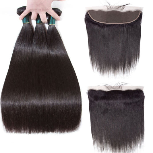 Brazilian Hair Straight Human Hair Weave Bundles With Frontal