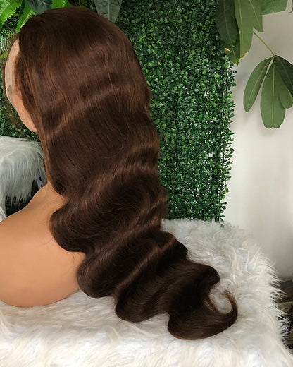 HD Transparent Chocolate Brown Body Wave Lace Frontal Wig Preminum Hair 13x4 13x6 Frontal Wigs Human Hair