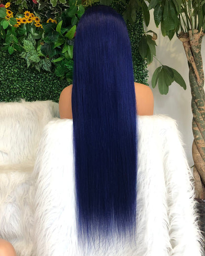 HD Transparent Navy Blue Silky Straight Lace Frontal Wig Preminum Hair 13x4 13x6 Frontal Wigs Human Hair