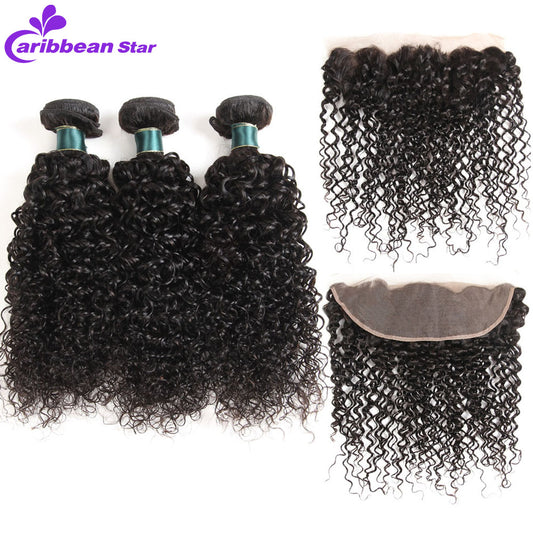 Brazilian Kinky Curly Hair Weave Bundles With Frontal