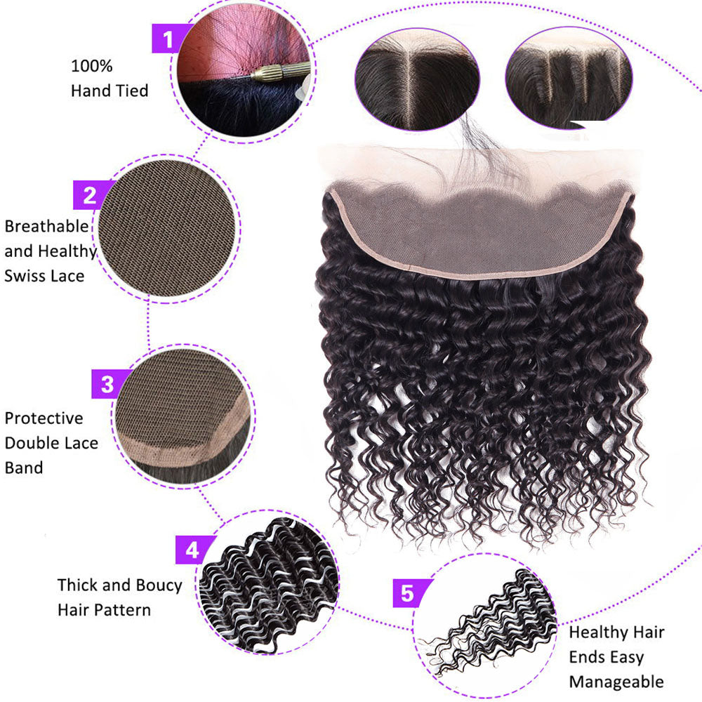 Deep Wave Human Hair 3 Bundles With Lace Frontal
