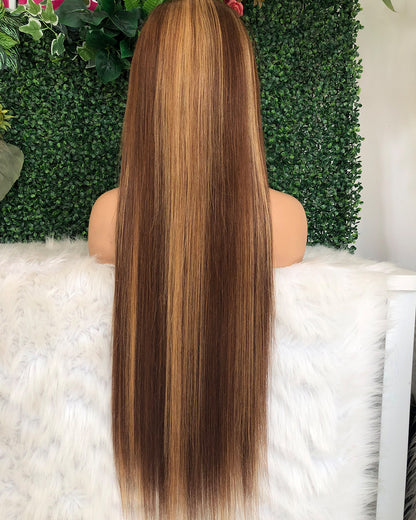 HD Transparent Silky Straight Lace Frontal Wig 4/27 Highlighted Preminum Hair 13x4 13x6 Frontal Wigs Human Hair