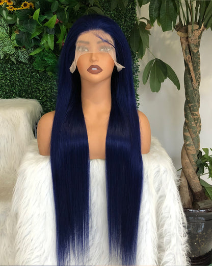 HD Transparent Navy Blue Silky Straight Lace Frontal Wig Preminum Hair 13x4 13x6 Frontal Wigs Human Hair