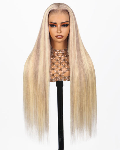 HD Transparent Straight Lace Frontal Wig Ash Blonde Highlight Color Premium Hair 13x4 13x6 360 Frontal Wigs Human Hair