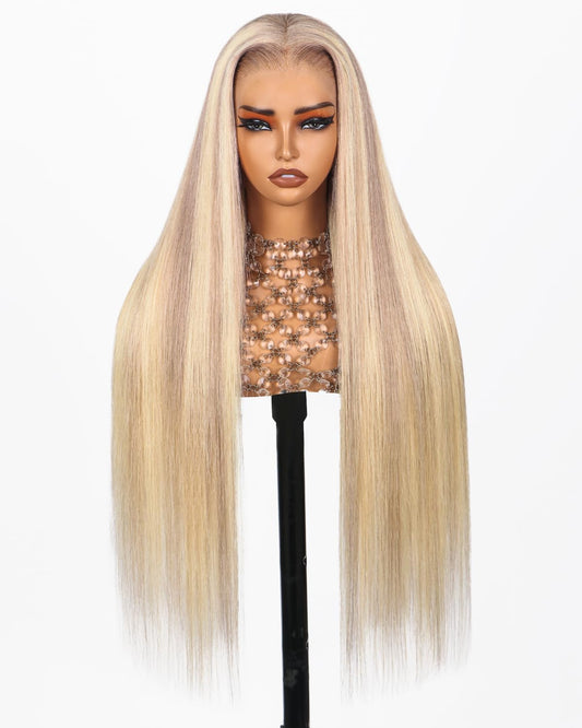 HD Transparent Straight Lace Frontal Wig Ash Blonde Highlight Color Premium Hair 13x4 13x6 360 Frontal Wigs Human Hair