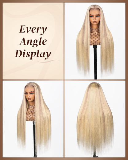HD Transparent Straight Lace Frontal Wig Ash Blonde Highlight Color Premium Hair 13x4 13x6 360 Frontal Wigs Human Hair