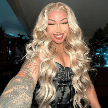 HD Transparent Body Wave Lace Frontal Wig Ash Blonde Highlight Color Premium Hair 13x4 13x6 360 Frontal Wigs Human Hair