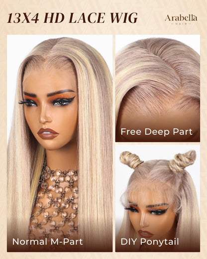 HD Transparent Straight Lace Closure Wig 4x4 5x5 Ash Blonde Color Premium Human Hair Wigs