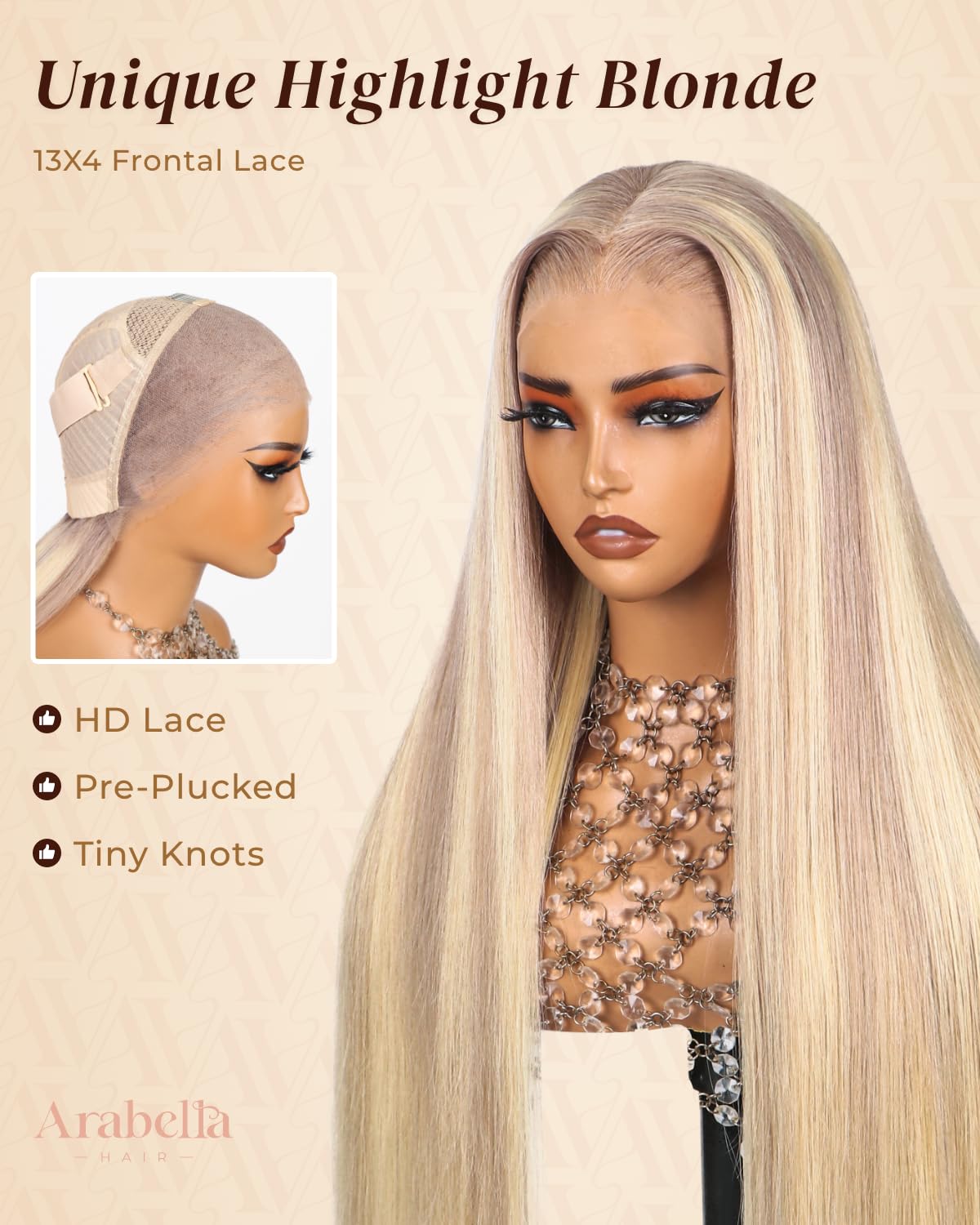 HD Transparent Straight Lace Frontal Wig Ash Blonde Highlight Color Premium Hair 13x4 13x6 360 Frontal Wigs Human Hair