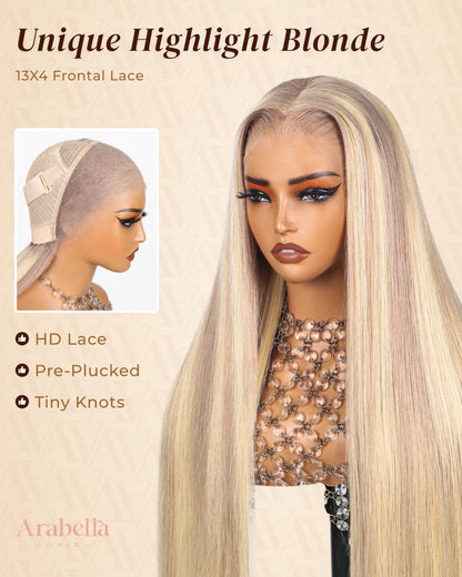 HD Transparent Straight Lace Frontal Wig Ash Blonde Highlight Color Premium Hair 13x4 13x6 360 Frontal Wigs Human Hair