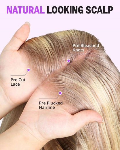 HD Transparent Straight Lace Frontal Wig Ash Blonde Highlight Color Premium Hair 13x4 13x6 360 Frontal Wigs Human Hair