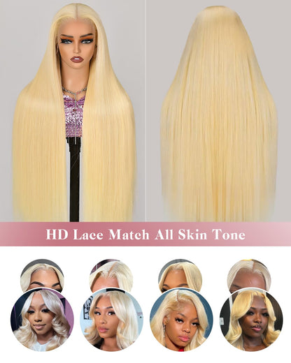 HD Transparent Straight Lace Closure Wig 4x4 5x5 6x6 613 Blonde Color Premium Human Hair Wigs