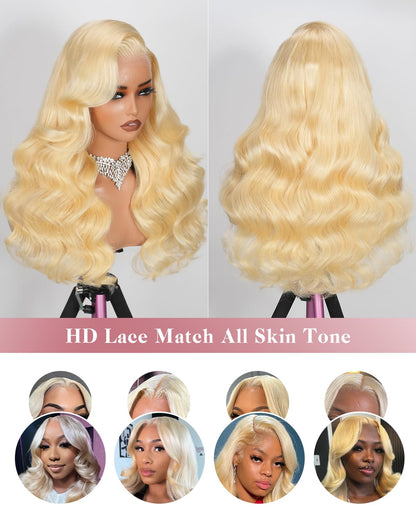HD Transparent Body Wave Lace Frontal Wig 613 Blonde Color Preminum Hair 13x4 13x6 360 Frontal Wigs Human Hair
