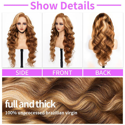 HD Transparent Body Wave Lace Frontal Wig 4/27 Highlighted Preminum Hair 13x4 13x6 360 Frontal Wigs Human Hair