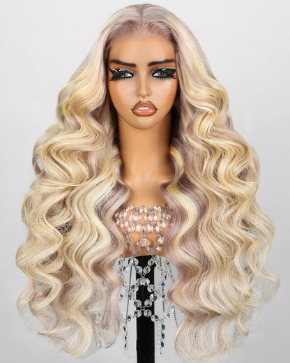 HD Transparent Body Wave Lace Frontal Wig Ash Blonde Highlight Color Premium Hair 13x4 13x6 360 Frontal Wigs Human Hair