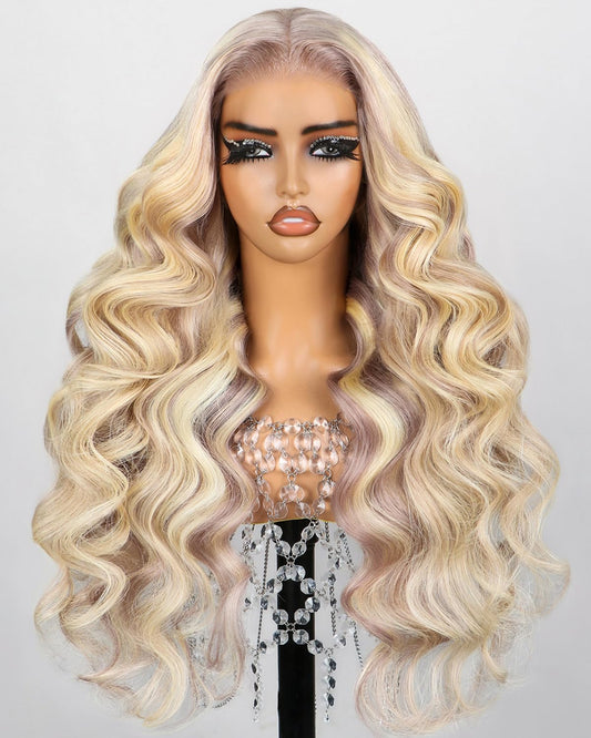 HD Transparent Body Wave Lace Frontal Wig Ash Blonde Highlight Color Premium Hair 13x4 13x6 360 Frontal Wigs Human Hair