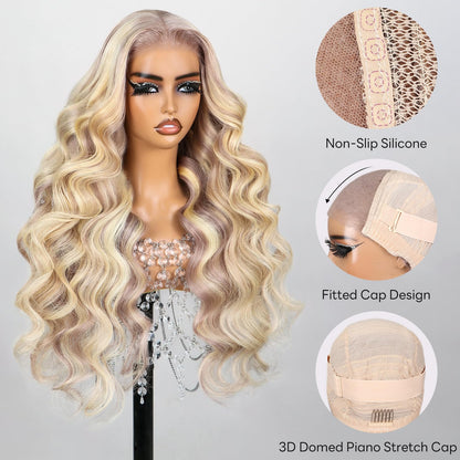 HD Transparent Body Wave Lace Frontal Wig Ash Blonde Highlight Color Premium Hair 13x4 13x6 360 Frontal Wigs Human Hair