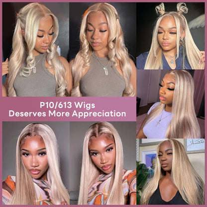 HD Transparent Straight Lace Frontal Wig Ash Blonde Highlight Color Premium Hair 13x4 13x6 360 Frontal Wigs Human Hair